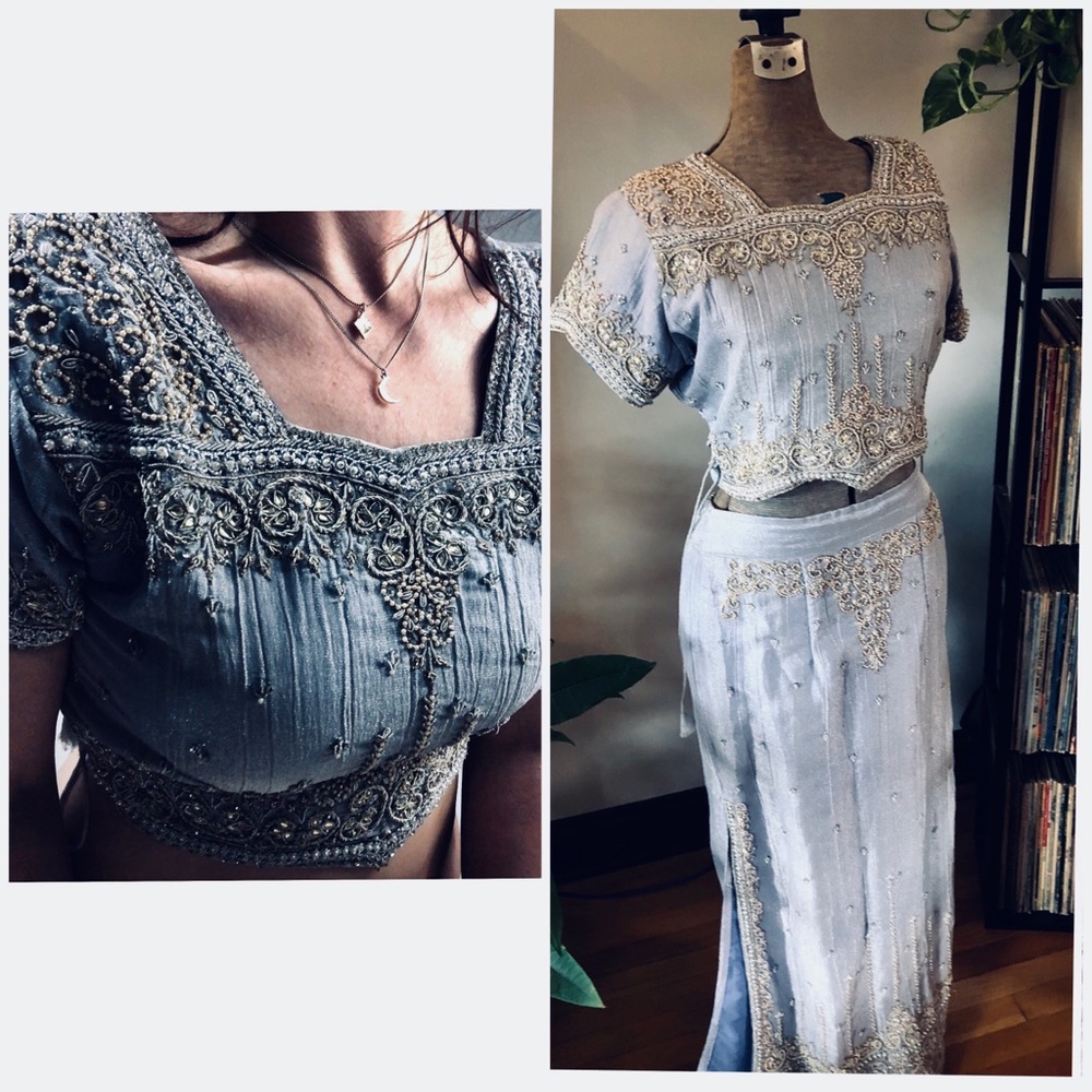 ❄️ Crystal Blue Hand-Beaded Lengha Dress❄️